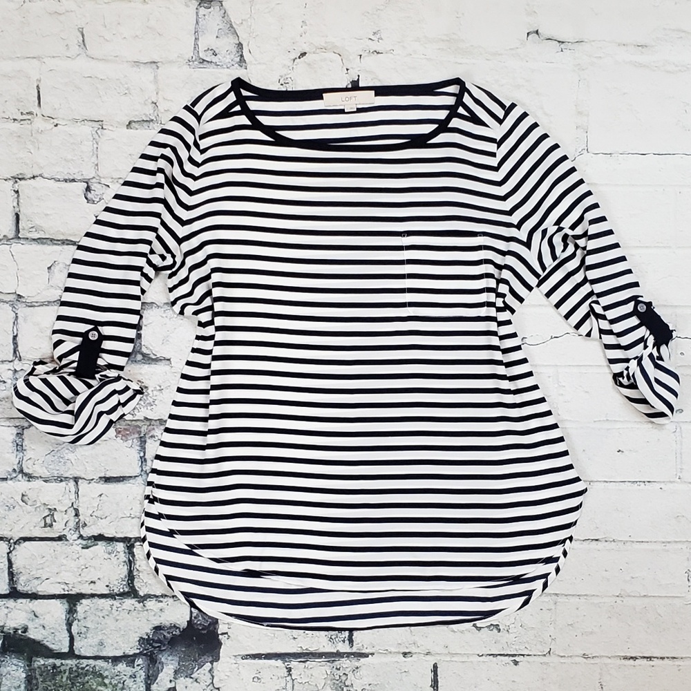 Ann Taylor Loft Navy and White Striped Blouse